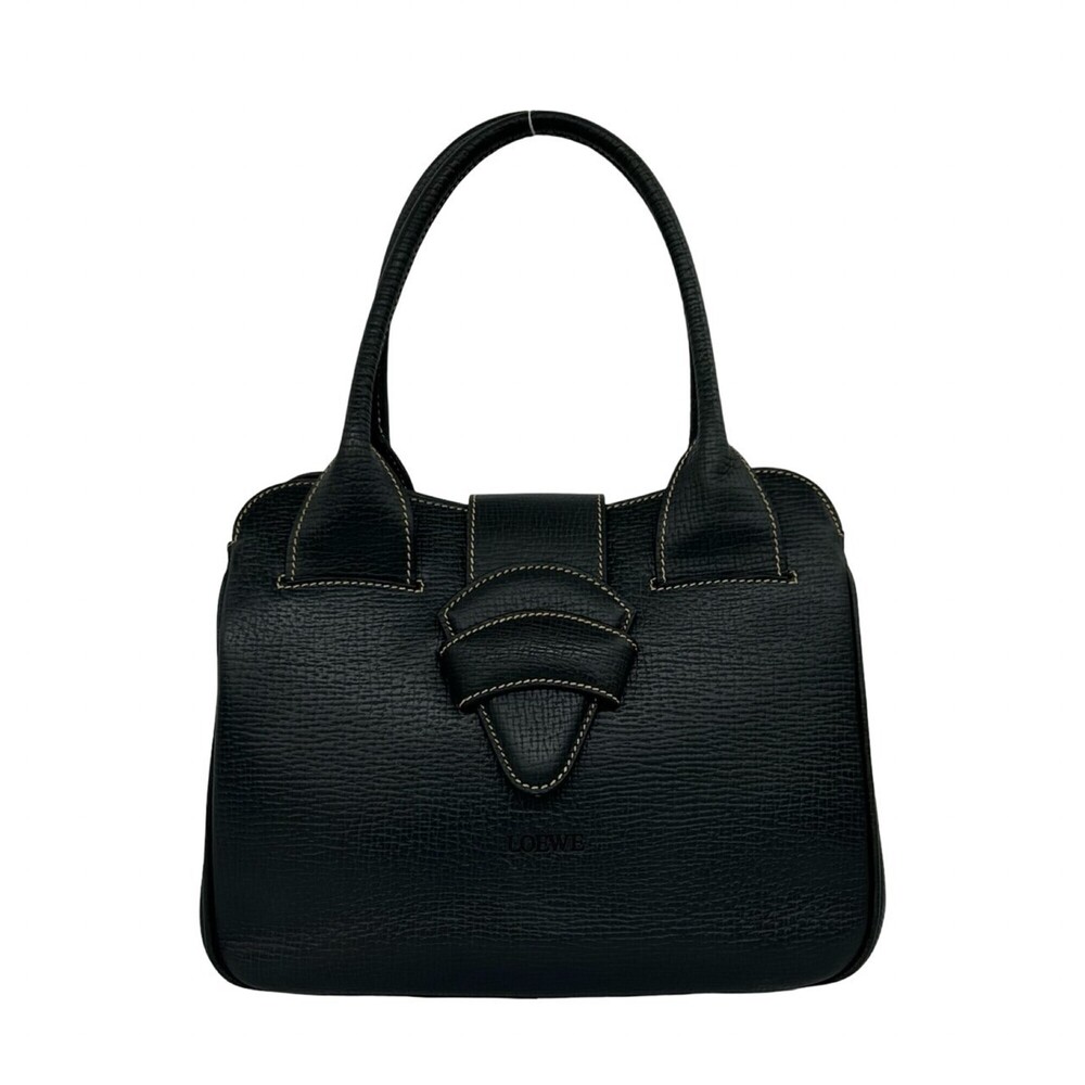 LOEWE Vintage Barcelona Logo Engraved Leather Handbag Mini Tote Bag Navy 06324